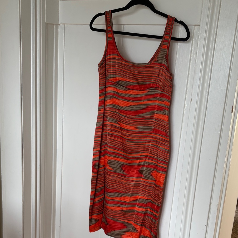 Missoni Striped Scoop Neck Mini Dress in Orange and Brown - Picture 2 of 5